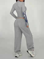 HypeZone Slogan Graphic Mock Neck Tee & Drawstring Waist Sweatpants shein