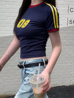 DAZY Women's Colorblock Striped Print Casual Short Sleeve Sports T-Shirt shein