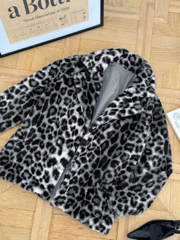 Firerie Women Vintage Mob Wife Leopard Fluffy Warm Coat