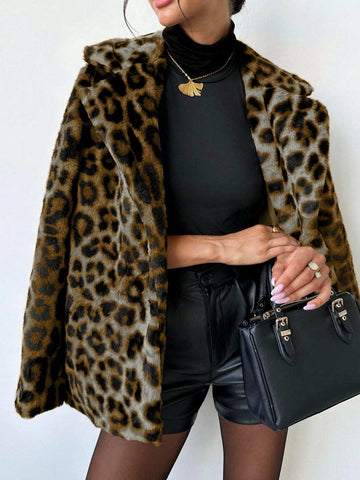 Firerie Women Vintage Mob Wife Leopard Fluffy Warm Coat