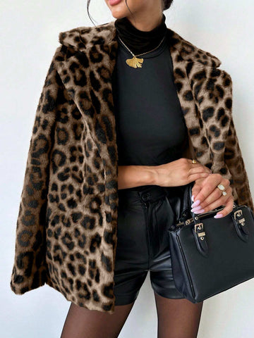 Firerie Women Vintage Mob Wife Leopard Fluffy Warm Coat