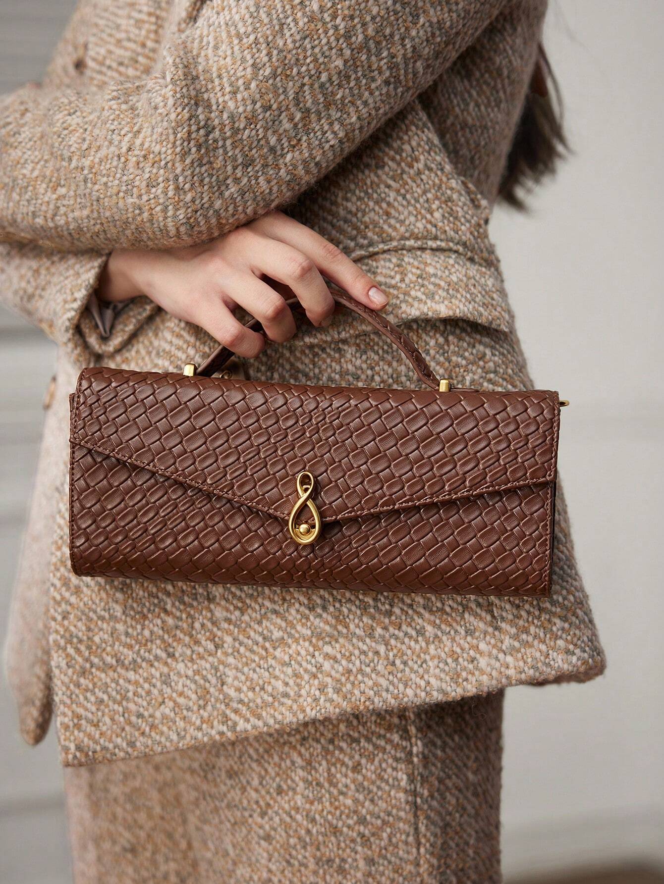 MOTF PREMIUM TEXTURED SQUARE TOP HANDLE BAG shein