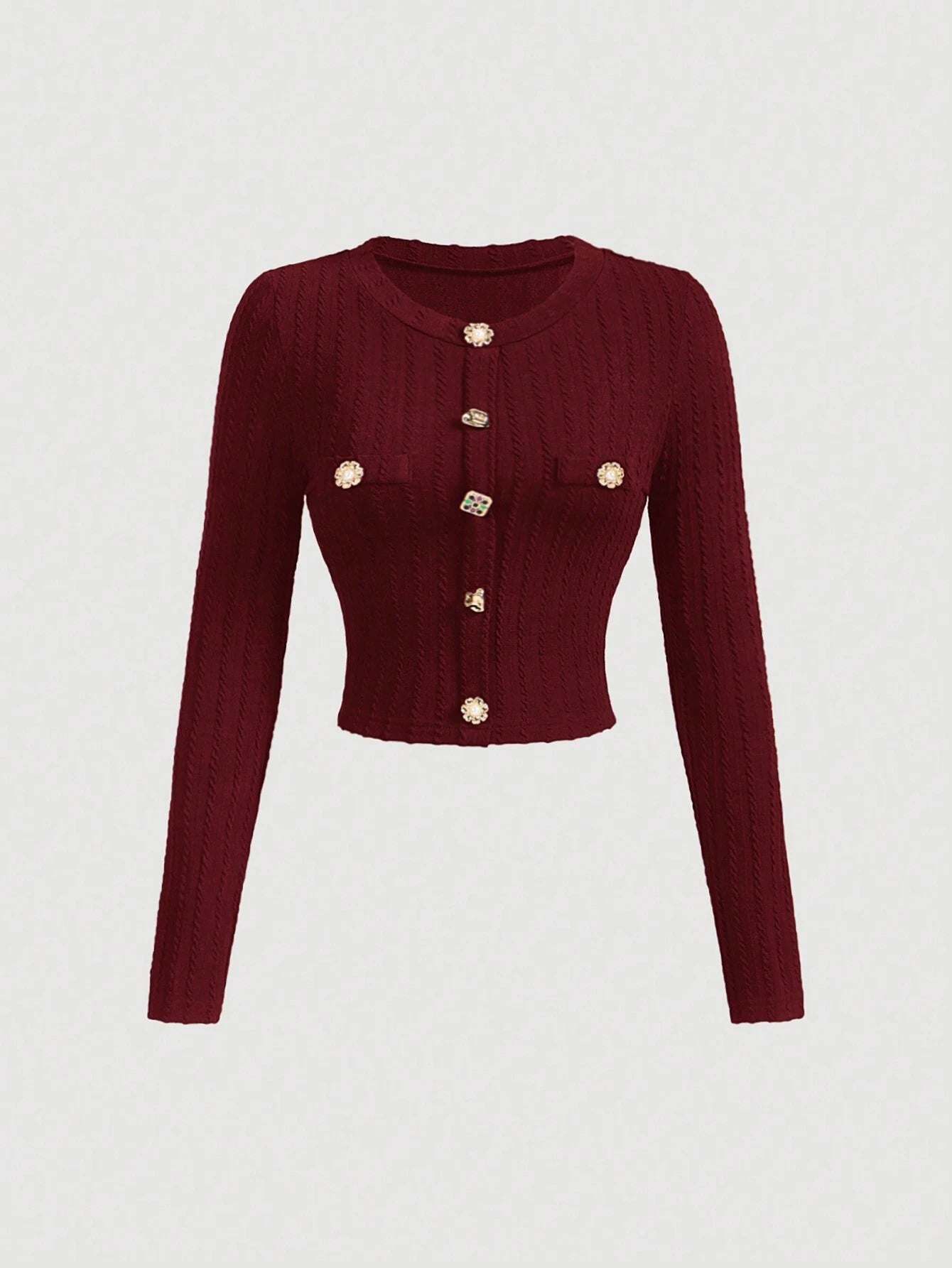 MOD Black Elegant Round Neck Metal Button Bell Sleeve T-Shirt shein