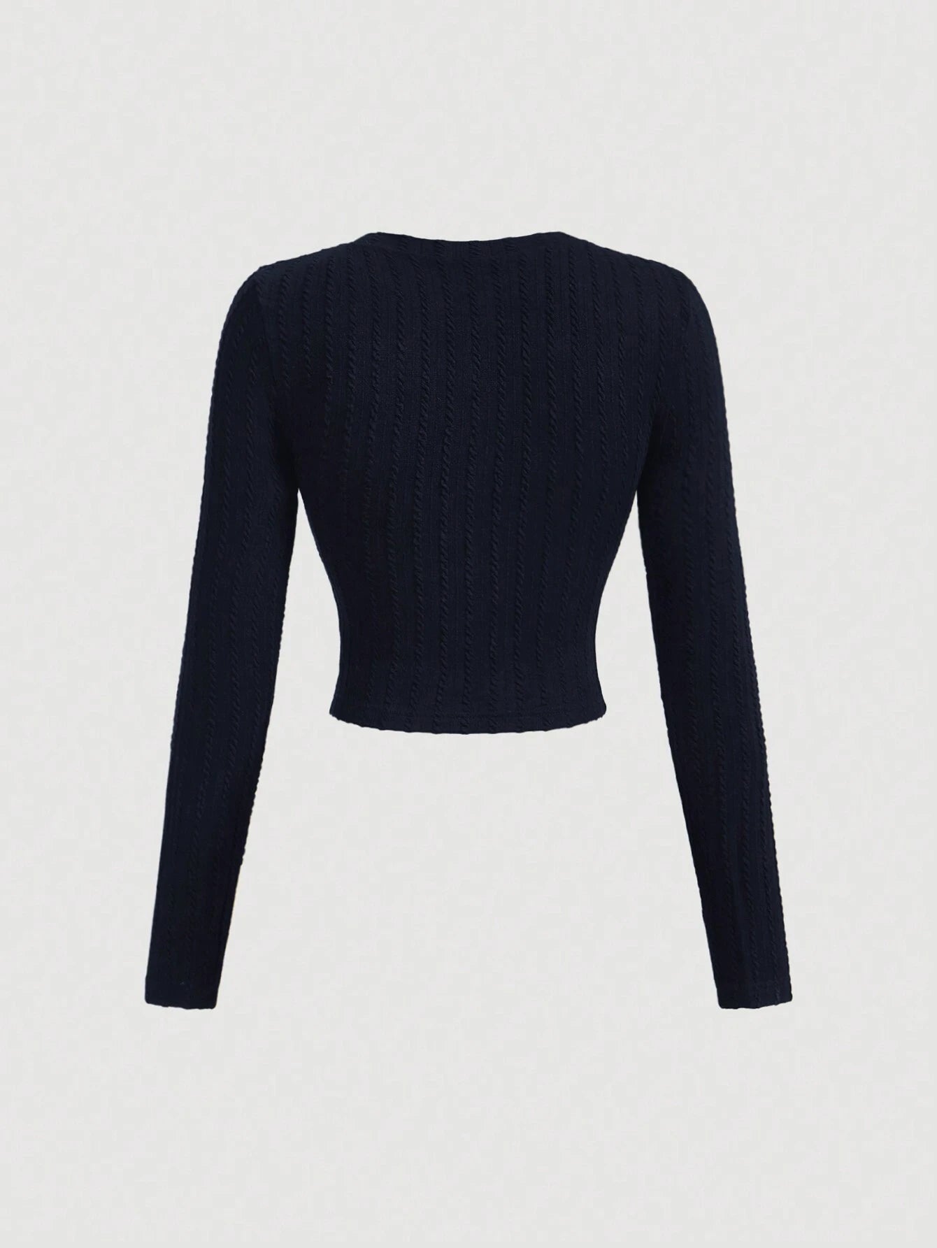 MOD Black Elegant Round Neck Metal Button Bell Sleeve T-Shirt shein