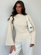 Aloruh Scoop Neck Flared Sleeve Cropped Office Lady Blouse shein