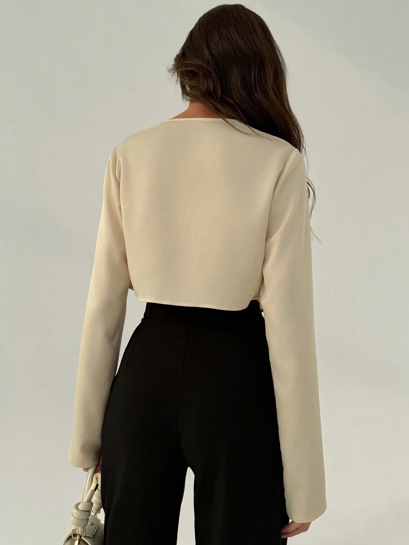 Aloruh Office Wear Deep Draped Neck Sexy Slim Fit Long Sleeve Blouse shein