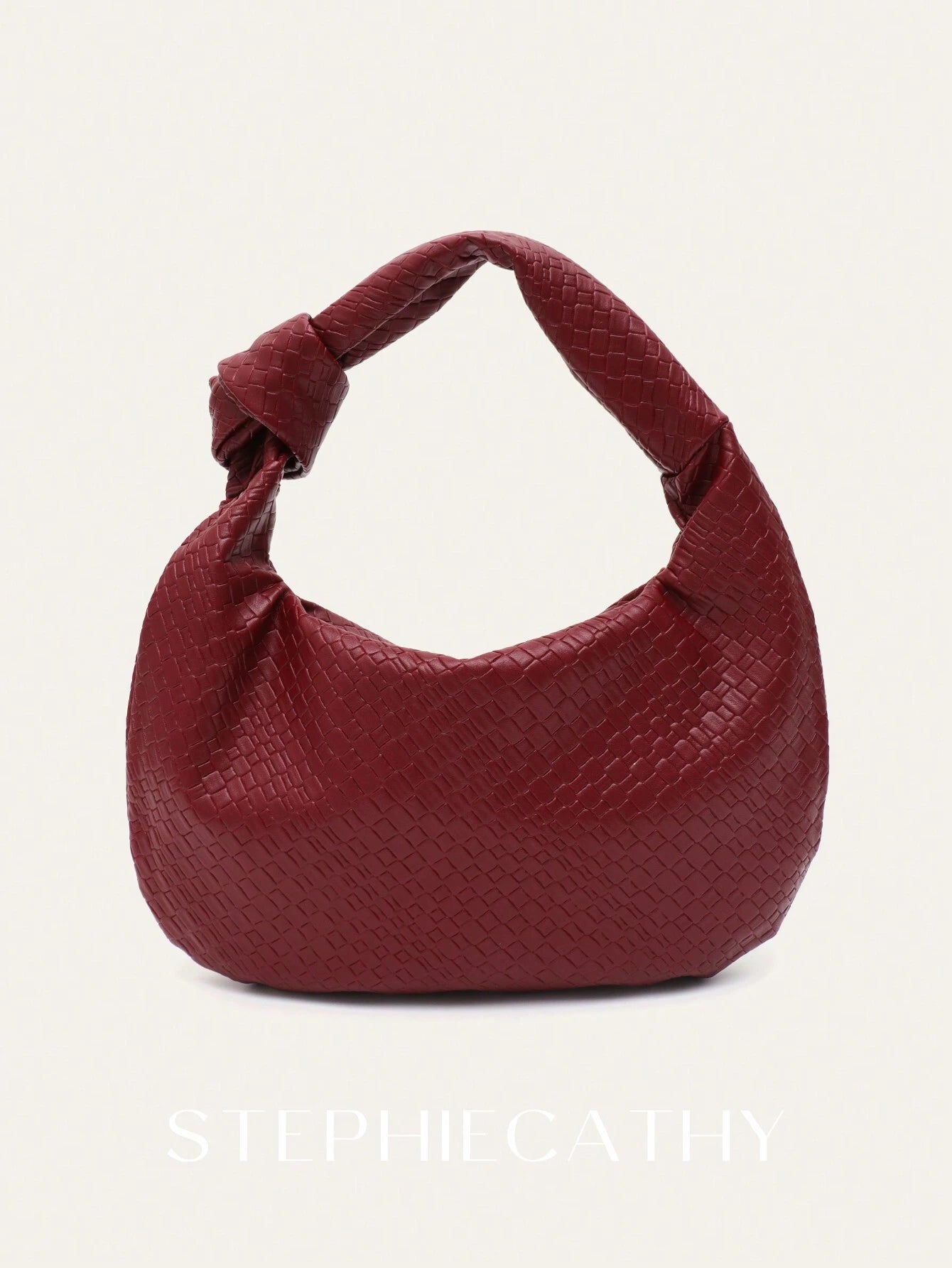 Fashionable Woven Embossed Soft PU Vegan Leather Knotted Strap Small Top-Handle Shoulder Hobo Bag shein