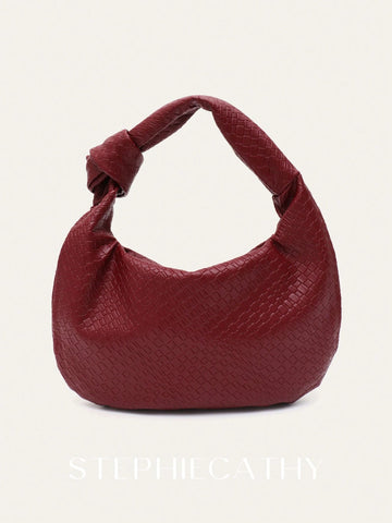 Fashionable Woven Embossed Soft PU Vegan Leather Knotted Strap Small Top-Handle Shoulder Hobo Bag