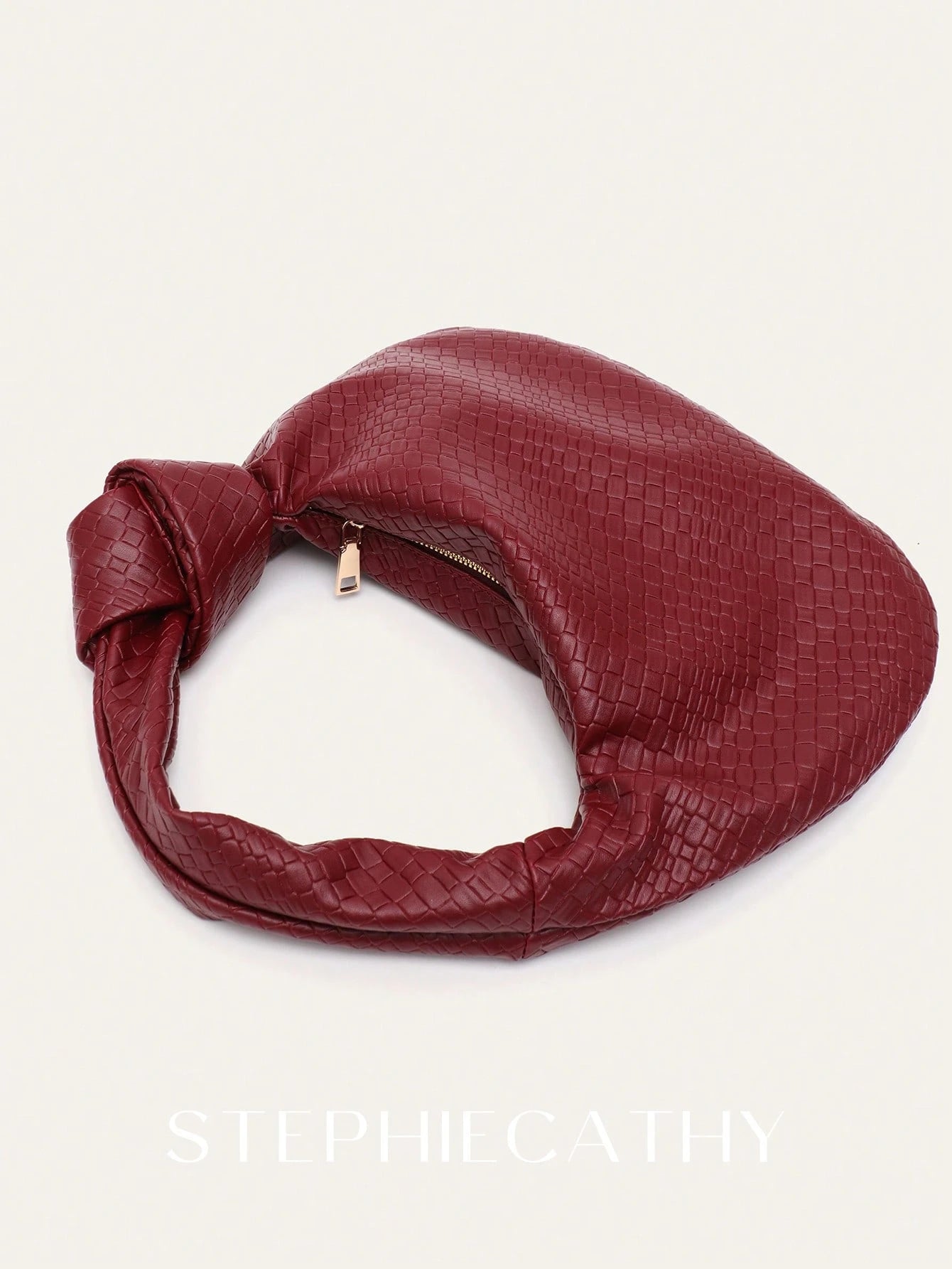 Fashionable Woven Embossed Soft PU Vegan Leather Knotted Strap Small Top-Handle Shoulder Hobo Bag shein