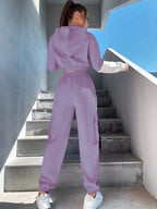 MOOSTA Two Tone Drop Shoulder Letter Tape Zipper Up Jacket & Cargo Pants shein