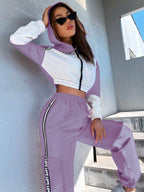 MOOSTA Two Tone Drop Shoulder Letter Tape Zipper Up Jacket & Cargo Pants shein
