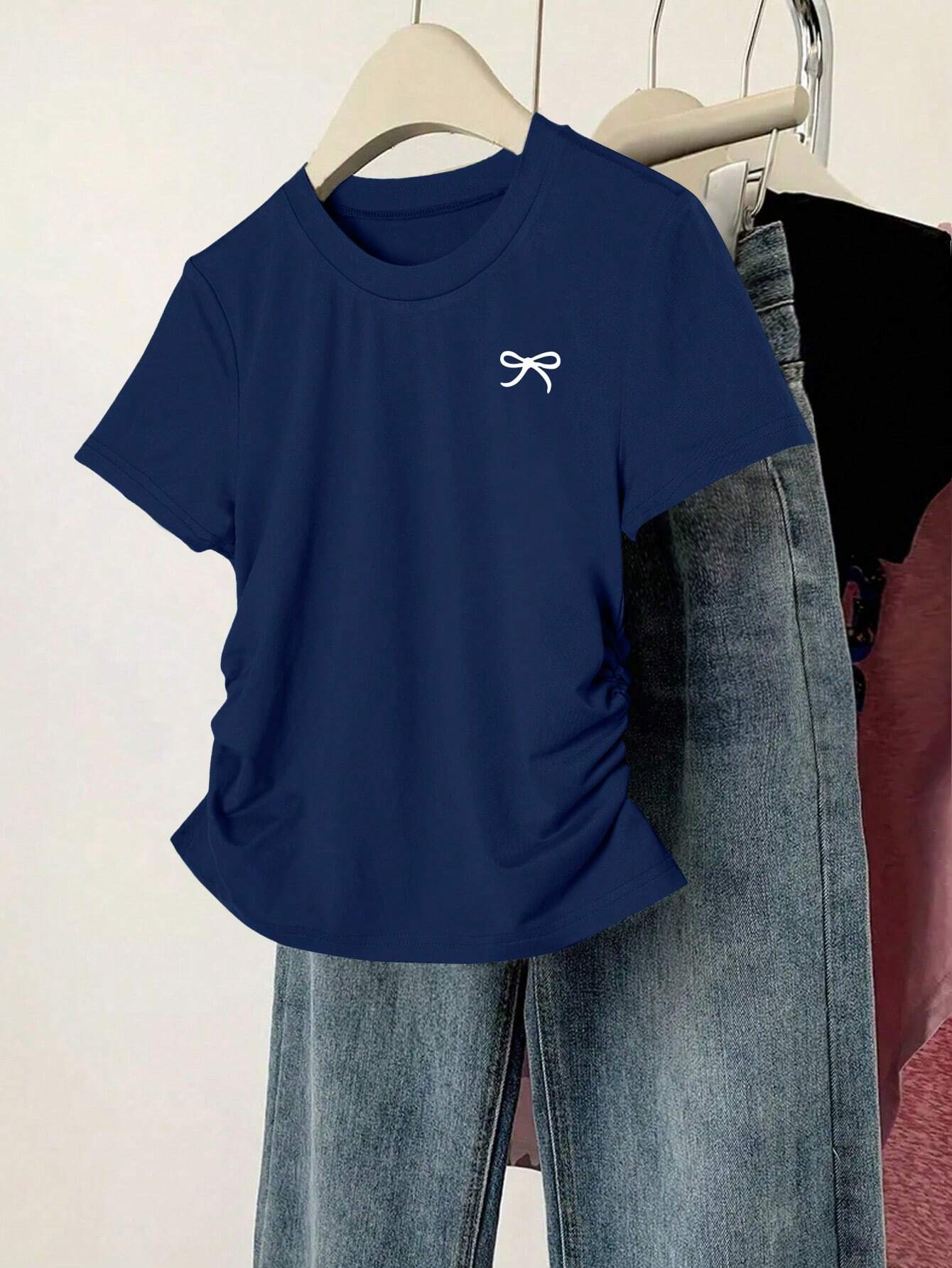 INAWLY Women Solid Color Short Sleeve T-Shirt shein