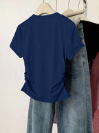 INAWLY Women Solid Color Short Sleeve T-Shirt shein