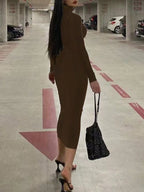 Slayr Women's Solid Color Stand Collar Pleated Elegant Long Sleeve Dress shein