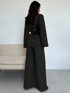 Women Collar Tie Waist Loose Shacket With High Waist Soft Pants shein