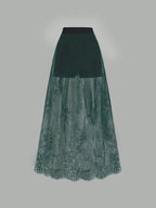 Clasi Elastic Waist Lace Skirt Maxi Women Outfit shein