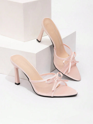 Ladies Solid Color Bow Decoration Non-Slip High Heel Sandals