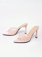 Ladies Solid Color Bow Decoration Non-Slip High Heel Sandals shein