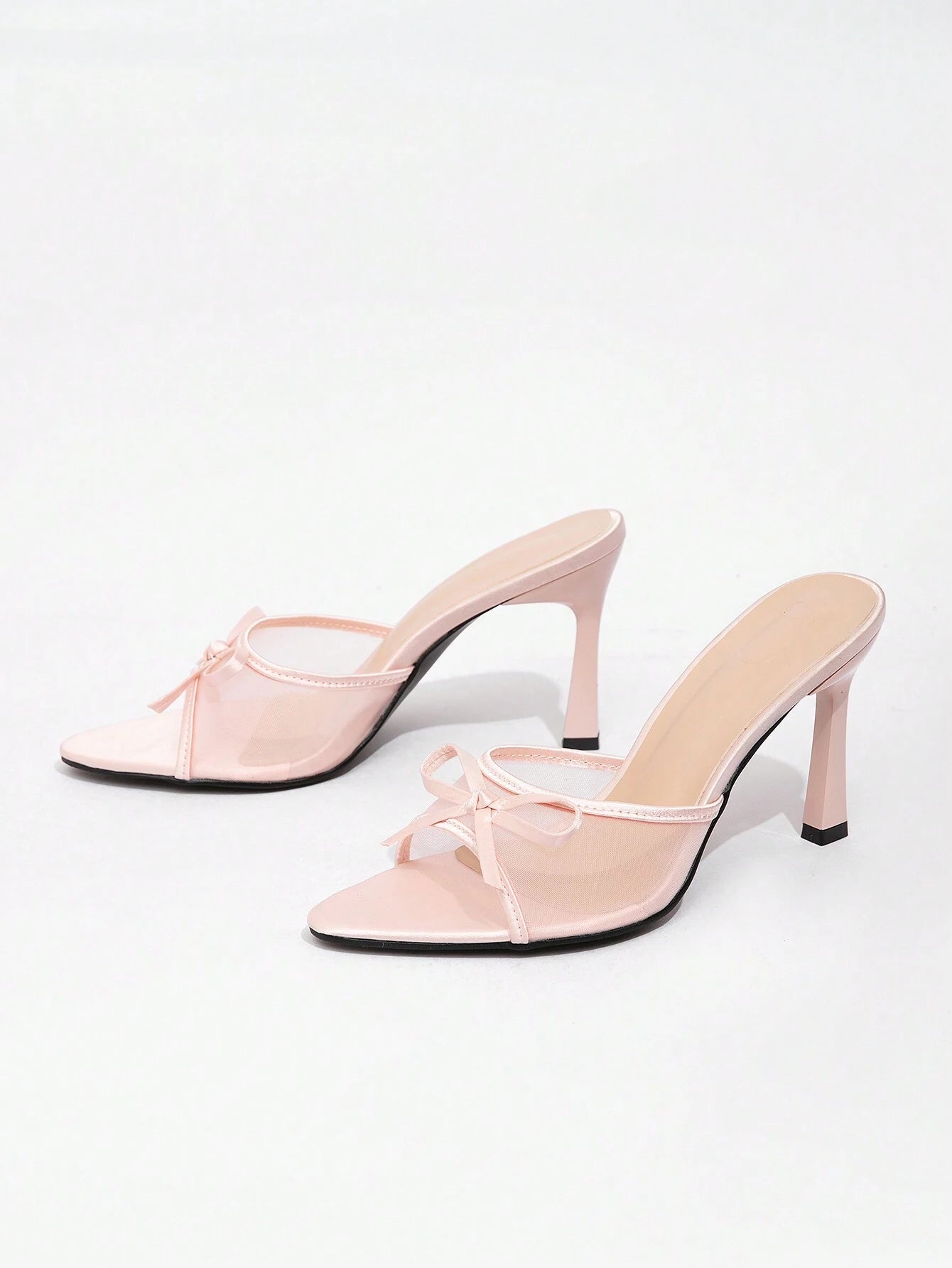 Ladies Solid Color Bow Decoration Non-Slip High Heel Sandals shein
