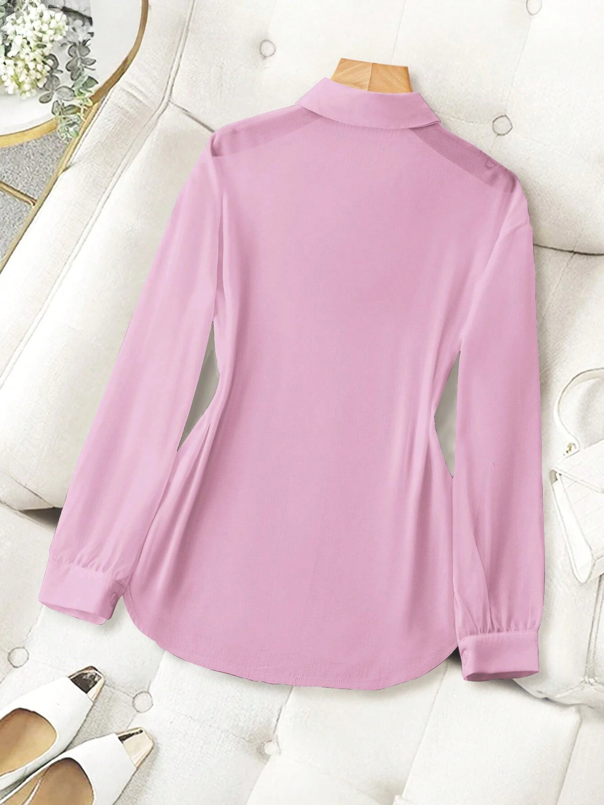 ChicEase Basic Transparent Plain Simple Collared Shirt shein