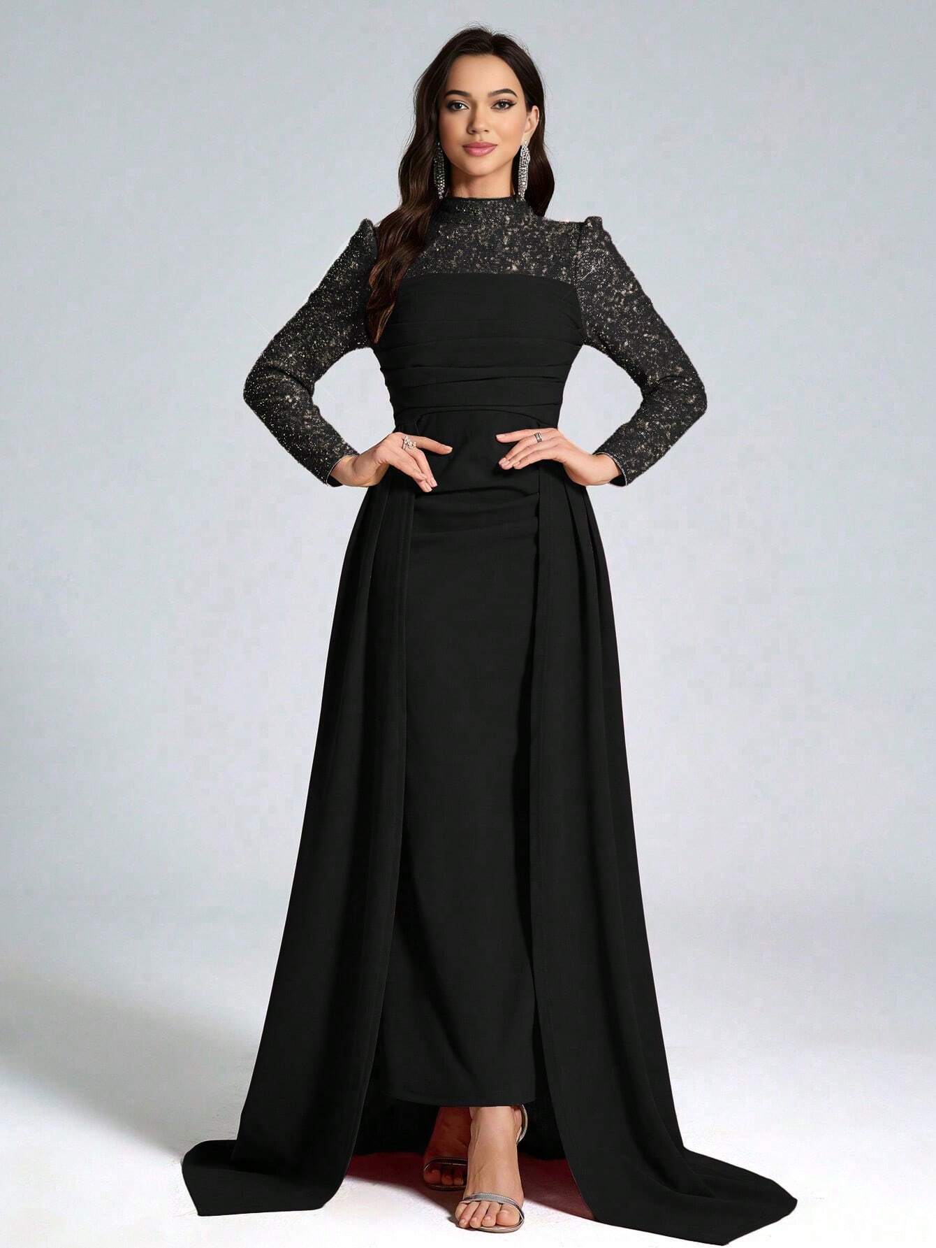 Long Sleeve Sequin Patchwork Slim High-End Party Dress