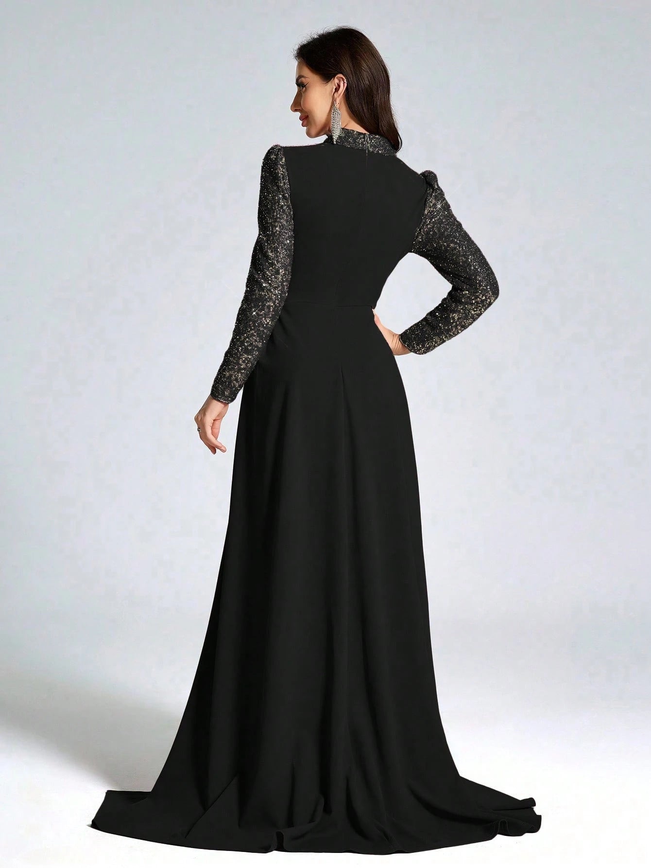 Long Sleeve Sequin Patchwork Slim High-End Party Dress