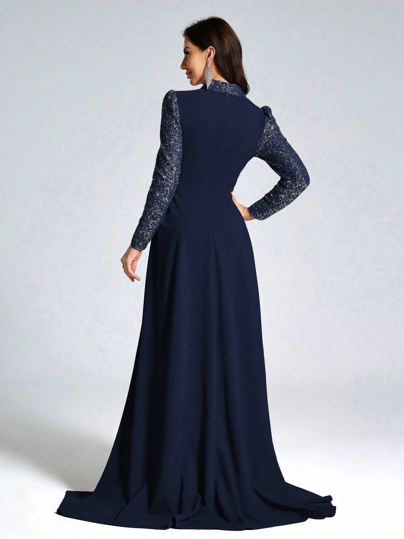 Long Sleeve Sequin Patchwork Slim High-End Party Dress