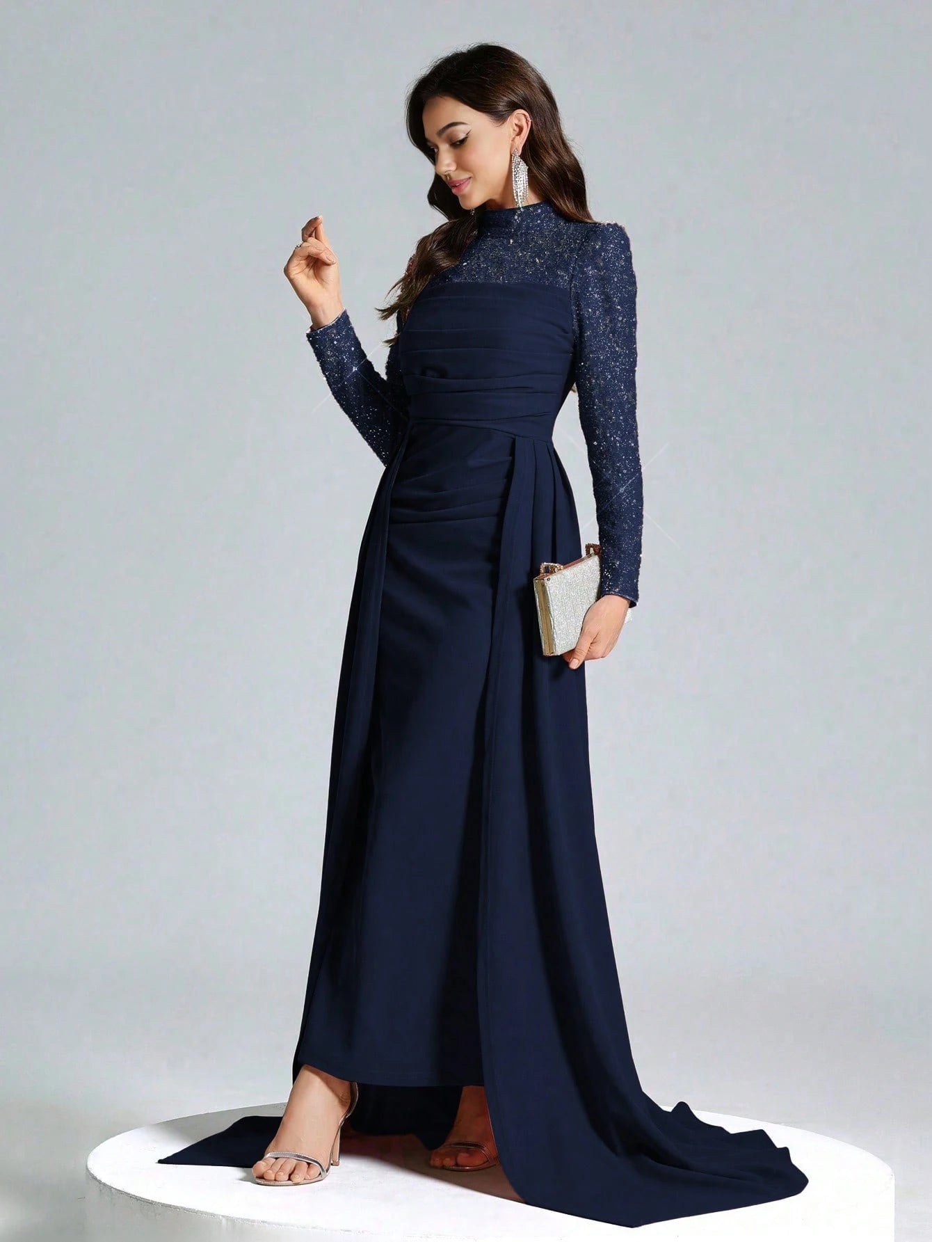 Long Sleeve Sequin Patchwork Slim High-End Party Dress