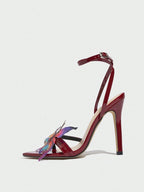 Shiny Butterfly Decor PU Leather Party Shoes shein