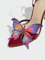 Shiny Butterfly Decor PU Leather Party Shoes shein