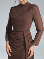 Coutiva Sequin Pearl Cuff Elegant Formal Long Sleeve Dress shein
