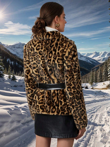 Firerie Women Vintage Mob Wife Leopard Fluffy Warm Coat