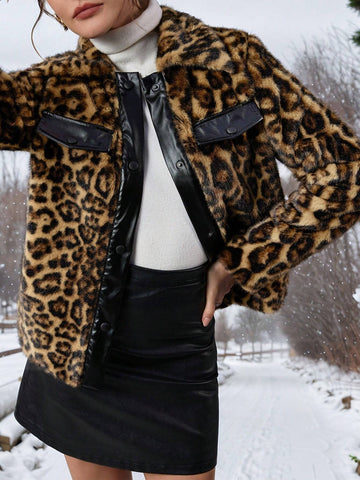 Firerie Women Vintage Mob Wife Leopard Fluffy Warm Coat