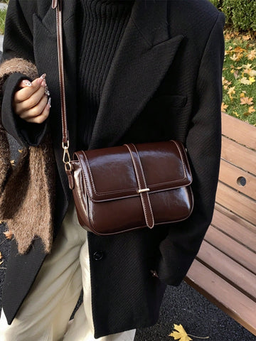 Lightweight,Business Casual Vintage Design Flap Square Bag