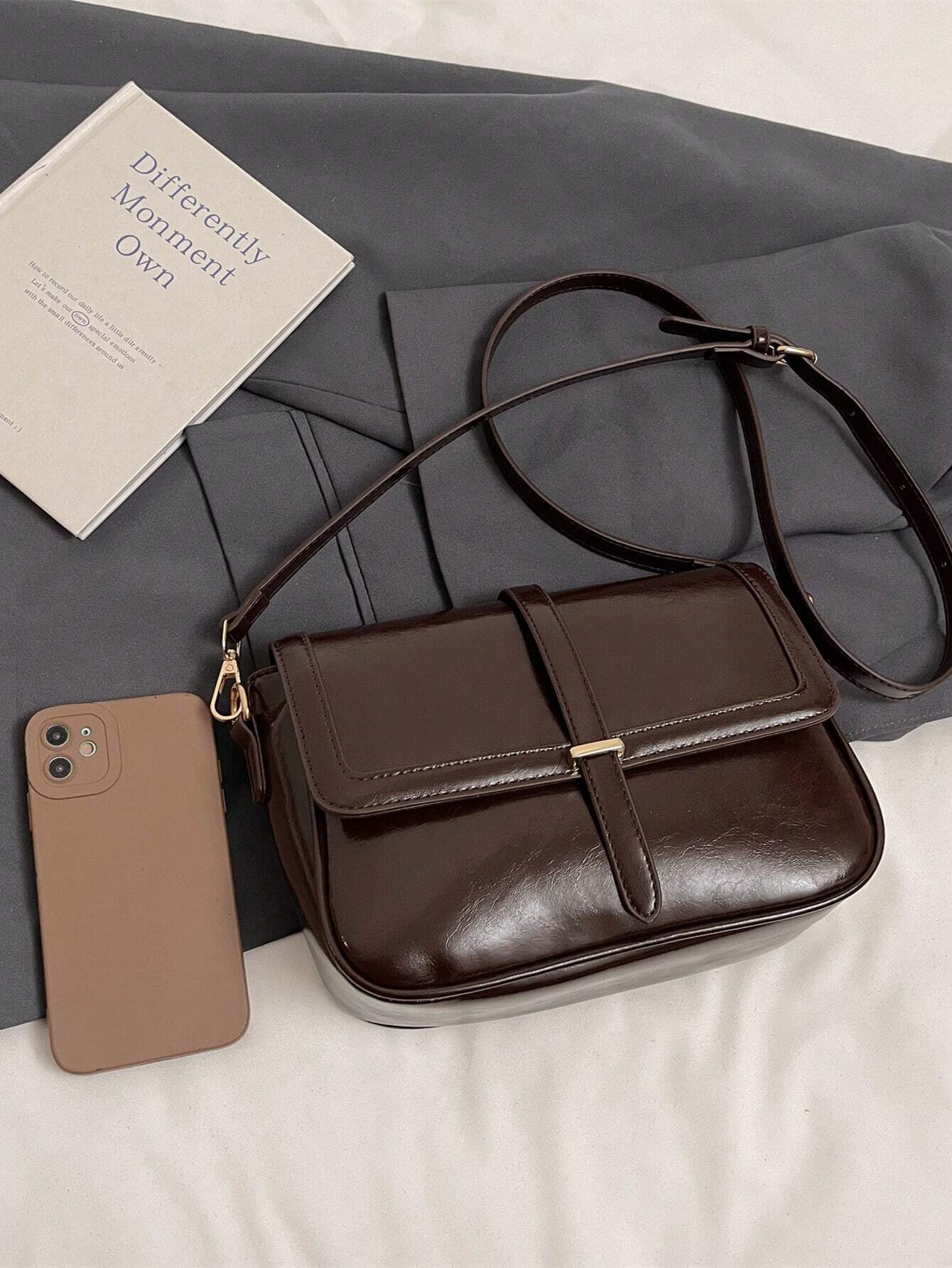 Lightweight,Business Casual Vintage Design Flap Square Bag shein