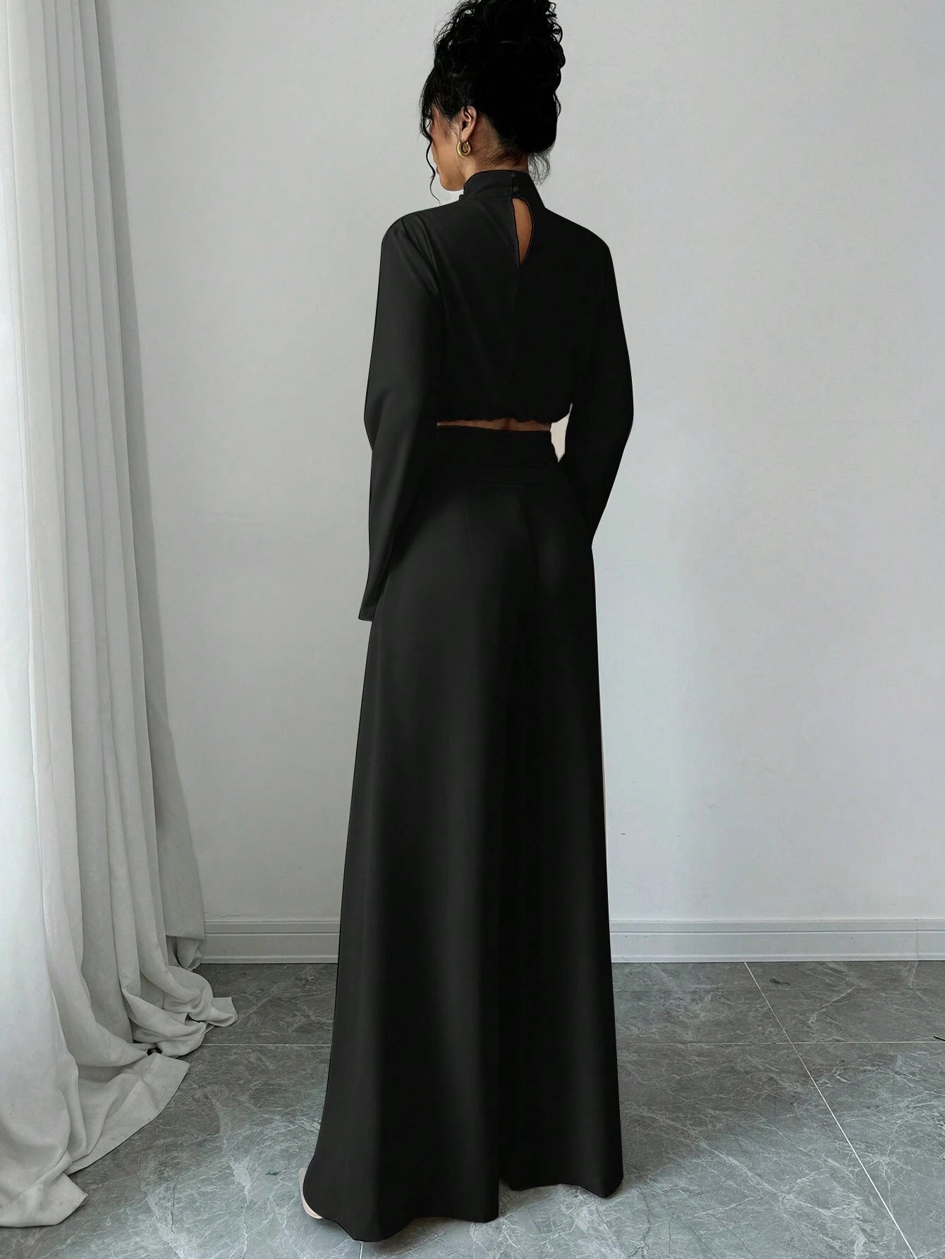 Firerie Women's Elegant Stacked Collar Shirt Top And Wide Leg Trousers shein