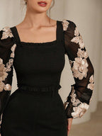 Rosie Delicate Romantic French Style Floral Embroidery Puff Sleeve Cropped Top shein