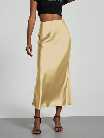 Women's Fashion Casual Stretch Silk Satin Texture Satin Skirt