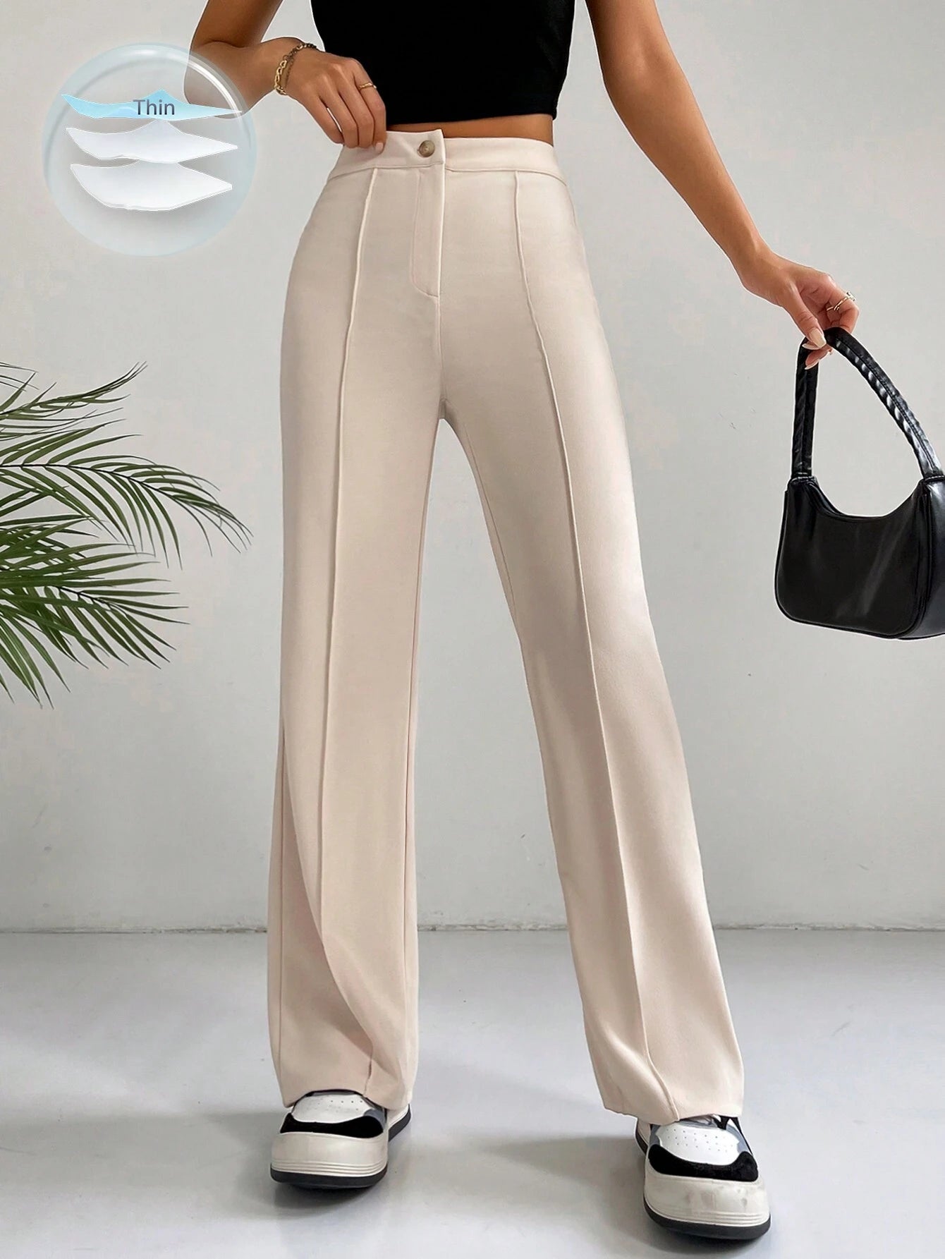 EZwear Y2k Solid Zipper Fly Seam Detail Pants Flare Leggings shein