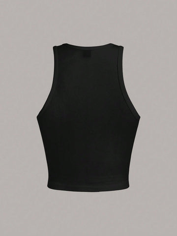 EZwear Women's Cherry Pattern Casual Simple Slim Fit Crop Tank Top