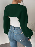 Asymmetric Hem Solid Color Ribbed Knit Pullover Sweater shein