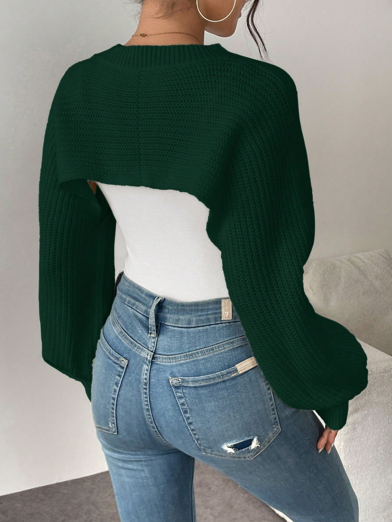 Asymmetric Hem Solid Color Ribbed Knit Pullover Sweater shein