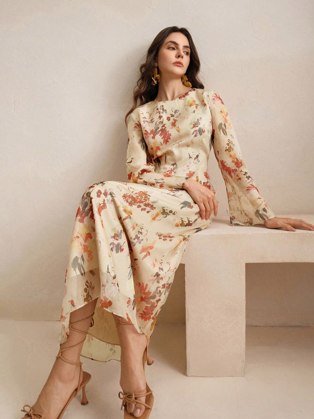 Women's Floral Print Vacation Style Long Sleeve Dress shein