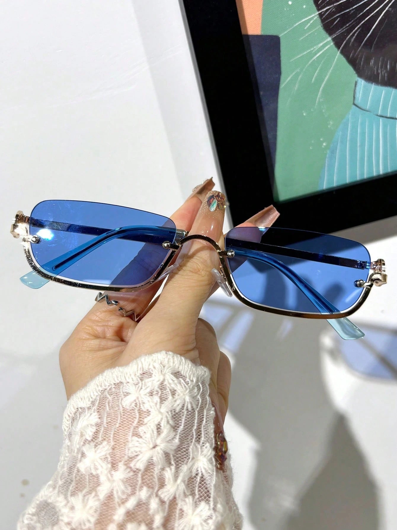 1pc Women's Half-Frame Square Metal Fashion Glasses shein