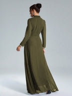 Coutiva Sequin Pearl Cuff Elegant Formal Long Sleeve Dress shein