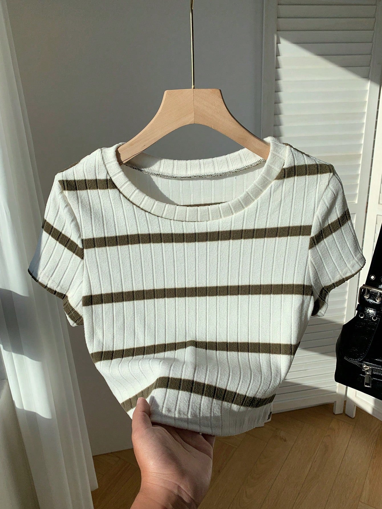 Women's Ribbed Ribbed Crew Neck T-Shirt shein