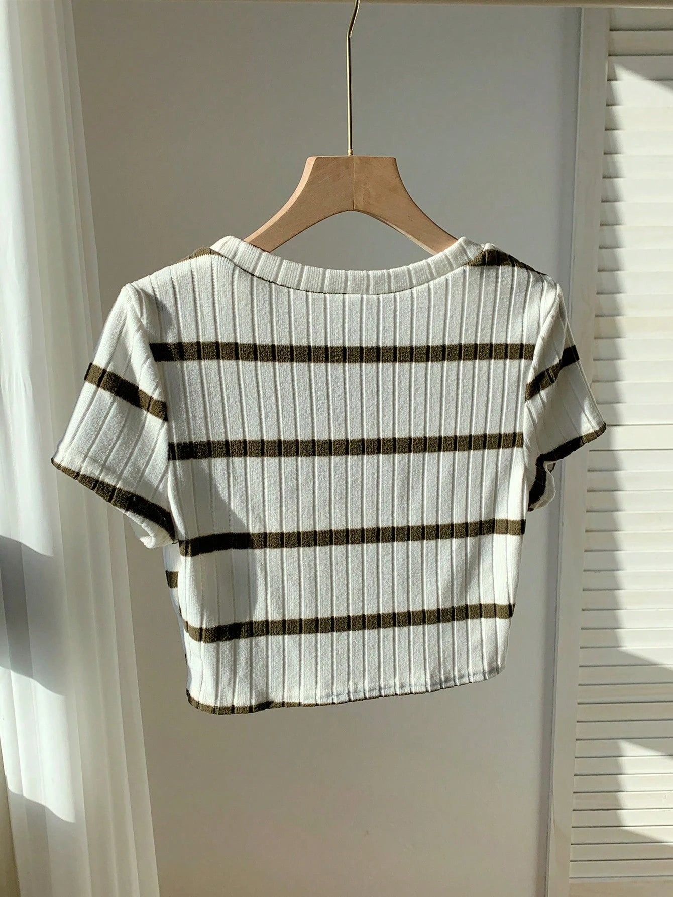 Women's Ribbed Ribbed Crew Neck T-Shirt shein