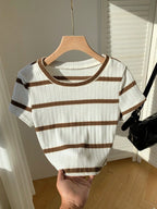 Women's Ribbed Ribbed Crew Neck T-Shirt shein