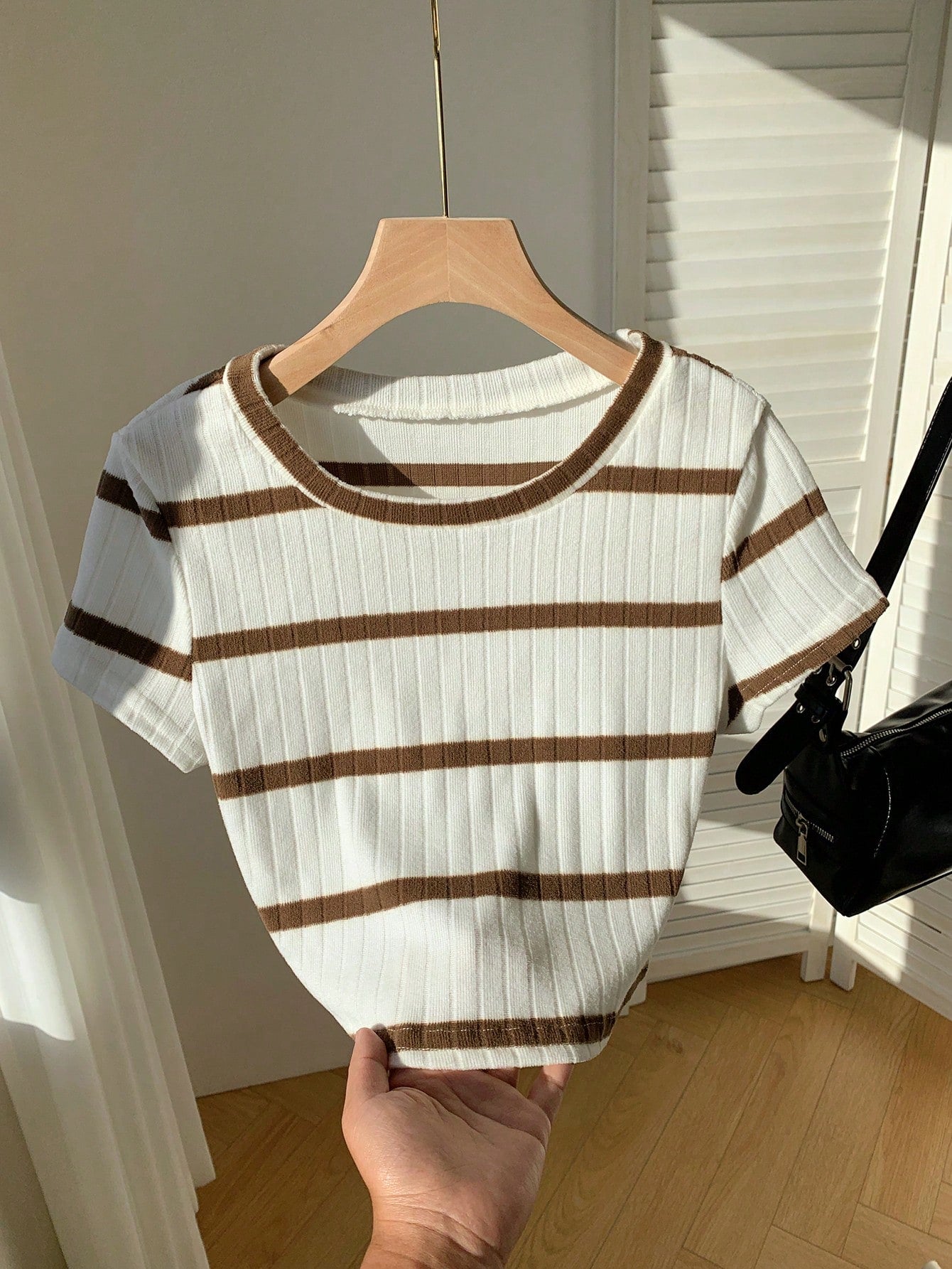 Women's Ribbed Ribbed Crew Neck T-Shirt shein