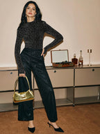 Poéselle Women's Long Sleeve Modified Fit Fashion Shiny Party Bottoming T-Shirt shein